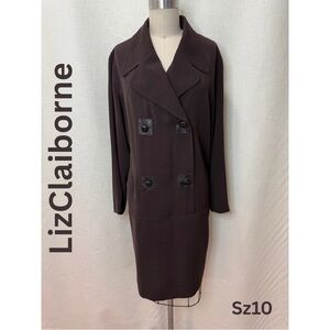 Liz Claiborne Brown Blazer Dress Size 10 Career Office Long Sleeve Classic